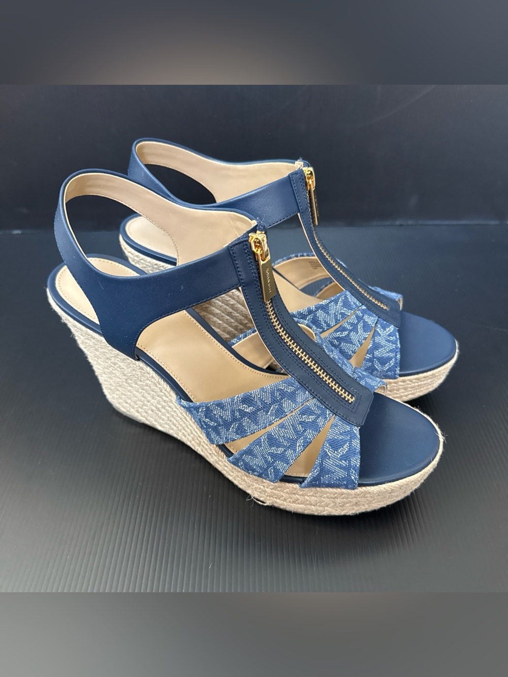 NIB Michael Kors Denim Jacquard Berkley Wedge Espadrille Sandal Women’s Size 10 - Picture 5 of 13